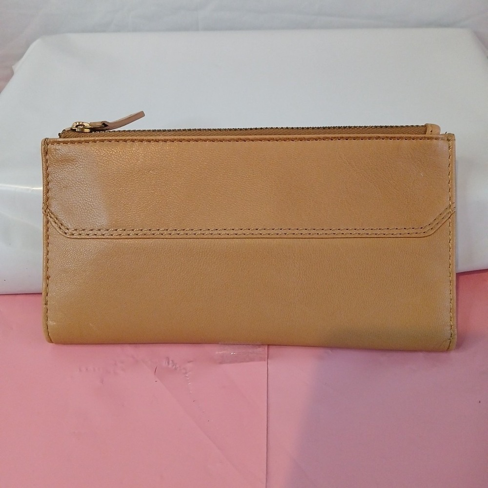 Brown Tan Double Zip Leather‎ Wallet Card Holder